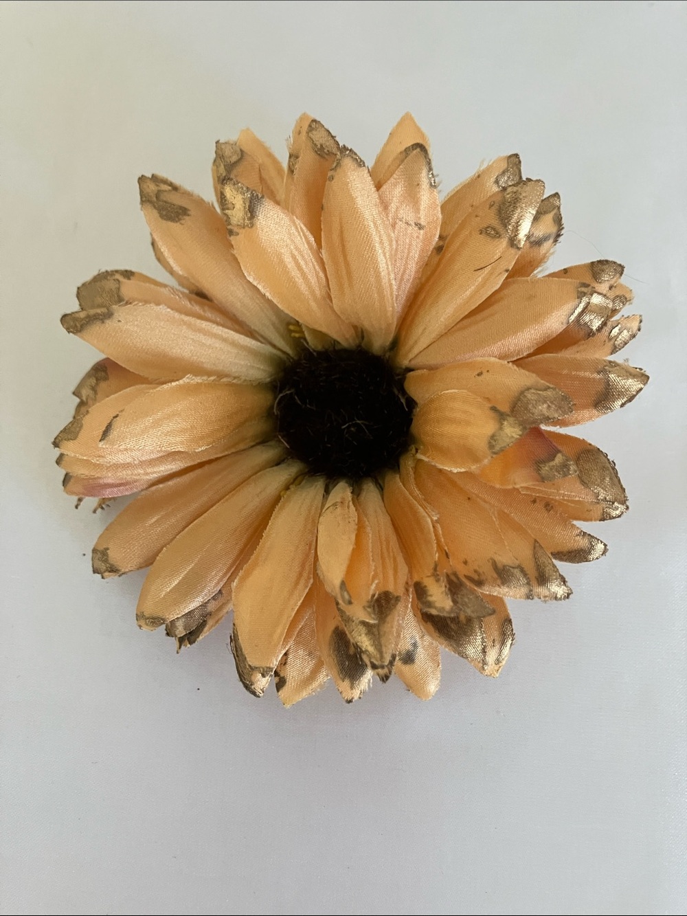 Peach Satin Daisy Hair Clip with Gold-Tipped Petals